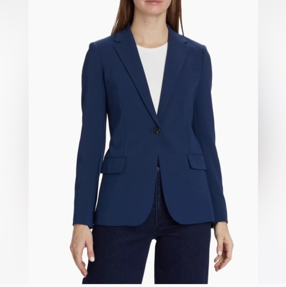 Theory Jackets & Blazers - Theory Sepia Long Sleeve Open Front Blazer Navy Blue 4 Virgin Wool Bl Sustainabl